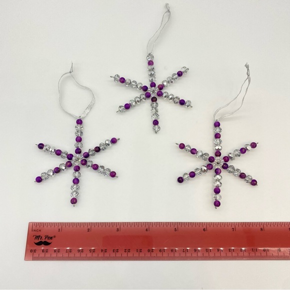 Snowflake Christmas Tree Ornaments Window Charms Set of 3 Handmade - Picture 2 of 3